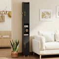Narrow Bathroom Storage Cabinet with Open Shelves and Toilet Paper Holder-Black - Black - Floor Cabinets