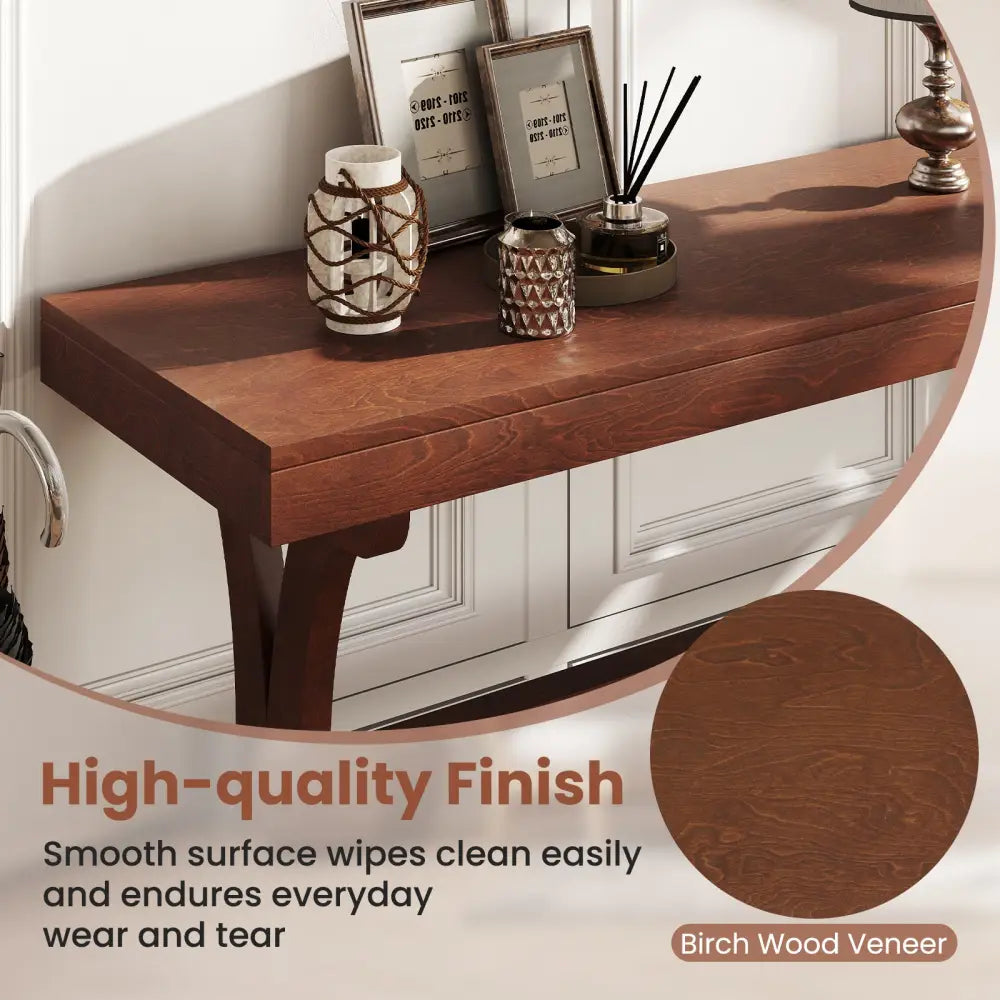 Narrow Console Table Vintage 52 Inch Long with Open Storage Shelf-Walnut - Walnut - Console Tables