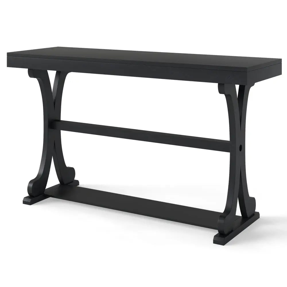 Narrow Console Table Vintage 52 Inch Long with Open Storage Shelf-Black - Black - Console Tables