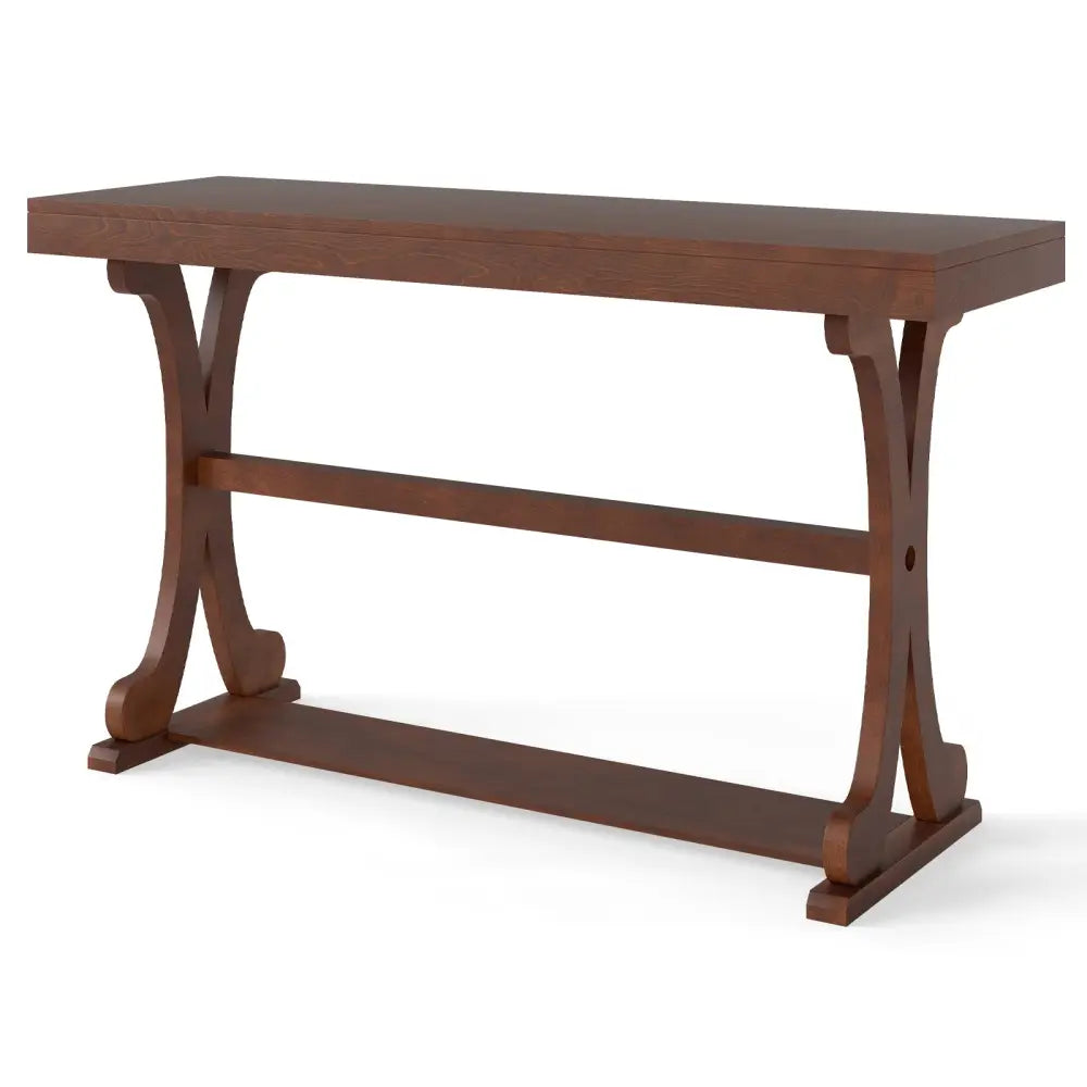 Narrow Console Table Vintage 52 Inch Long with Open Storage Shelf-Walnut - Walnut - Console Tables
