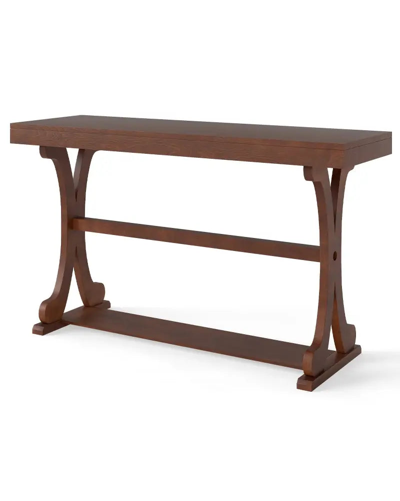 Narrow Console Table Vintage 52 Inch Long with Open Storage Shelf-Walnut - Walnut - Console Tables
