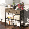 Narrow Console Table with 2 Drawers and 2 Metal Mesh Shelves-Gray - Gray - Console Tables