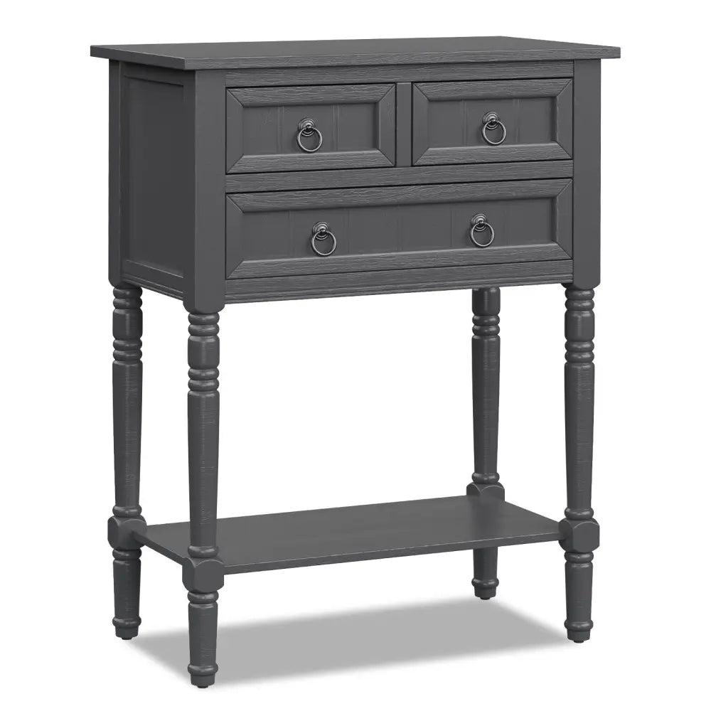 Narrow Console Table with 3 Storage Drawers and Open Bottom Shelf - Dark Gray - Console Tables