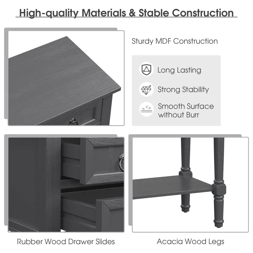 Narrow Console Table with 3 Storage Drawers and Open Bottom Shelf - Dark Gray - Console Tables