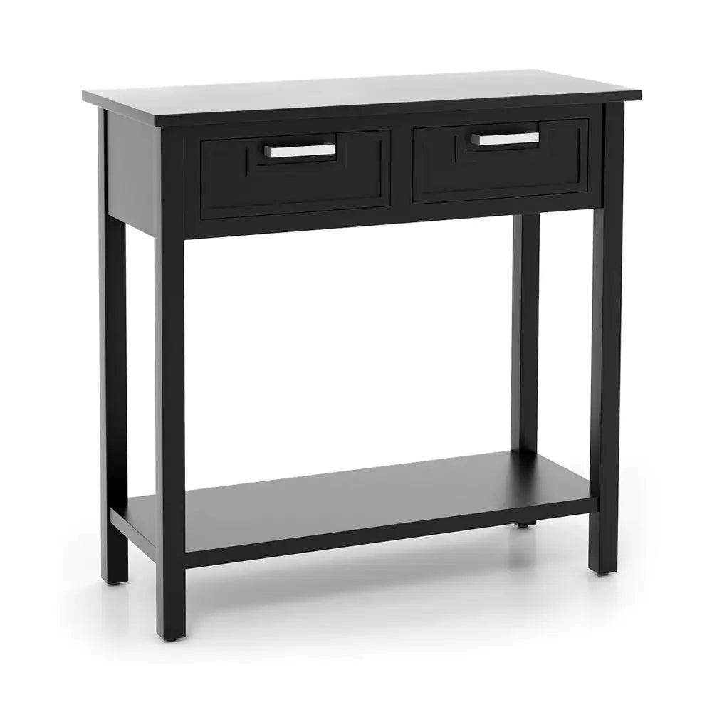Narrow Console Table with Drawers and Open Storage Shelf-Black - Black - Console Tables