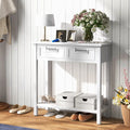 Narrow Console Table with Drawers and Open Storage Shelf-White - White - Console Tables