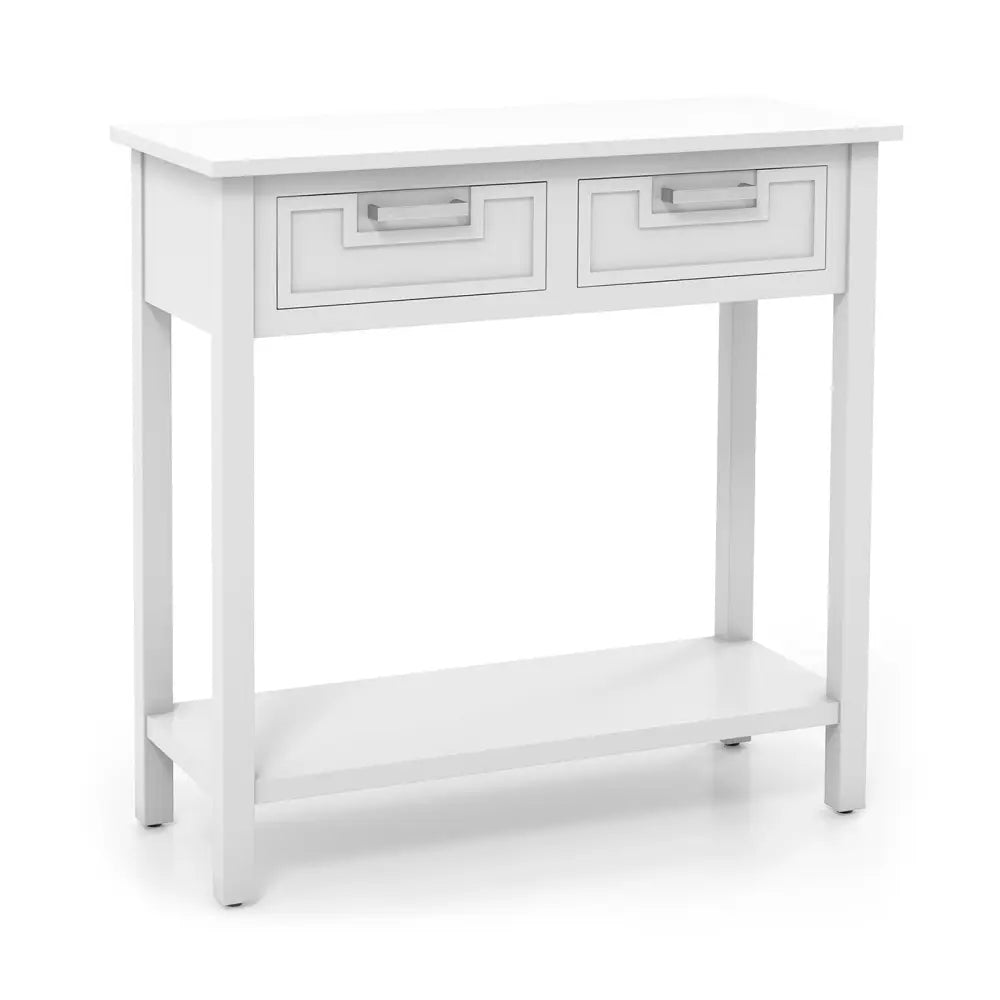 Narrow Console Table with Drawers and Open Storage Shelf-White - White - Console Tables