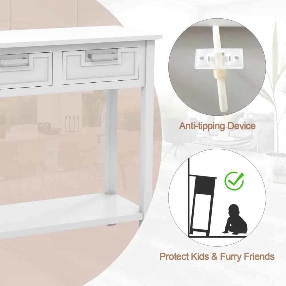 Narrow Console Table with Drawers and Open Storage Shelf-White - White - Console Tables