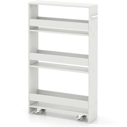 Narrow Mobile Serving Cart with Open Shelves for Kitchen Bathroom Living Room-Off White - Off White - Kitchen Islands &