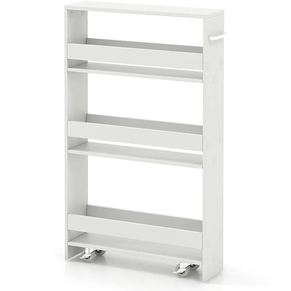 Narrow Mobile Serving Cart with Open Shelves for Kitchen Bathroom Living Room-Off White - Off White - Kitchen Islands &