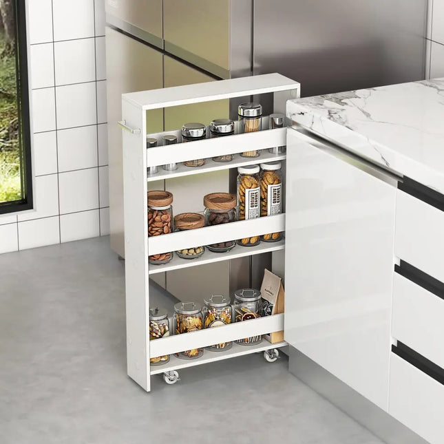 Narrow Mobile Serving Cart with Open Shelves for Kitchen Bathroom Living Room-Off White - Off White - Kitchen Islands &