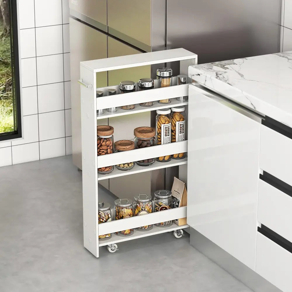Narrow Mobile Serving Cart with Open Shelves for Kitchen Bathroom Living Room-Off White - Off White - Kitchen Islands &