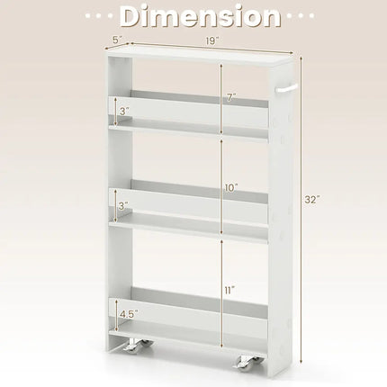 Narrow Mobile Serving Cart with Open Shelves for Kitchen Bathroom Living Room-Off White - Off White - Kitchen Islands &