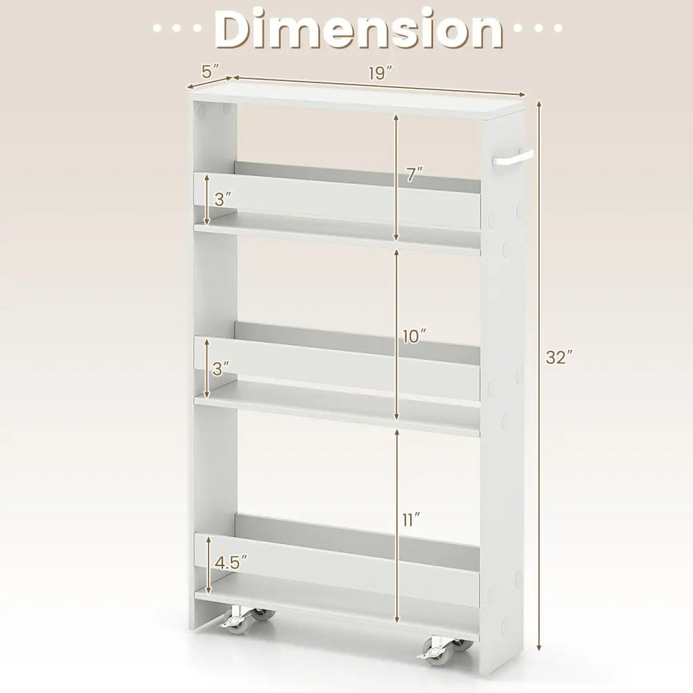 Narrow Mobile Serving Cart with Open Shelves for Kitchen Bathroom Living Room-Off White - Off White - Kitchen Islands &