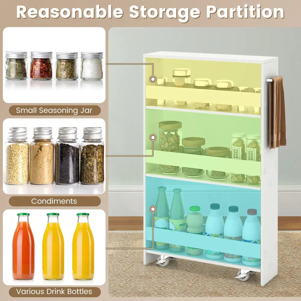 Narrow Mobile Serving Cart with Open Shelves for Kitchen Bathroom Living Room-Off White - Off White - Kitchen Islands &
