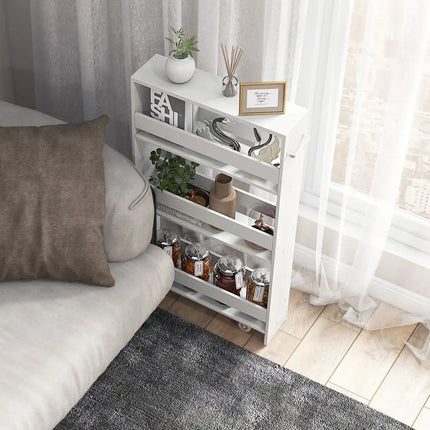 Narrow Mobile Serving Cart with Open Shelves for Kitchen Bathroom Living Room-Off White - Off White - Kitchen Islands &