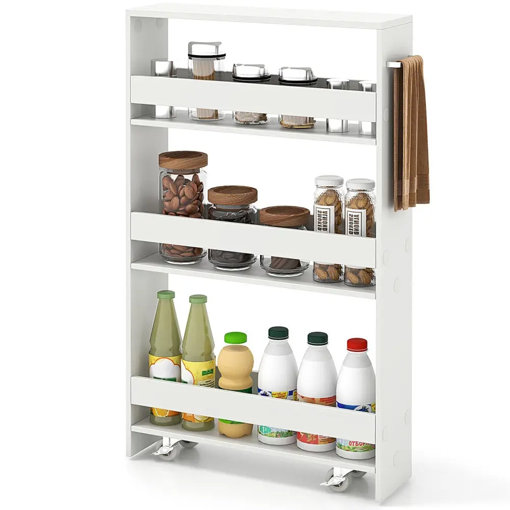Narrow Mobile Serving Cart with Open Shelves for Kitchen Bathroom Living Room-Off White - Off White - Kitchen Islands &