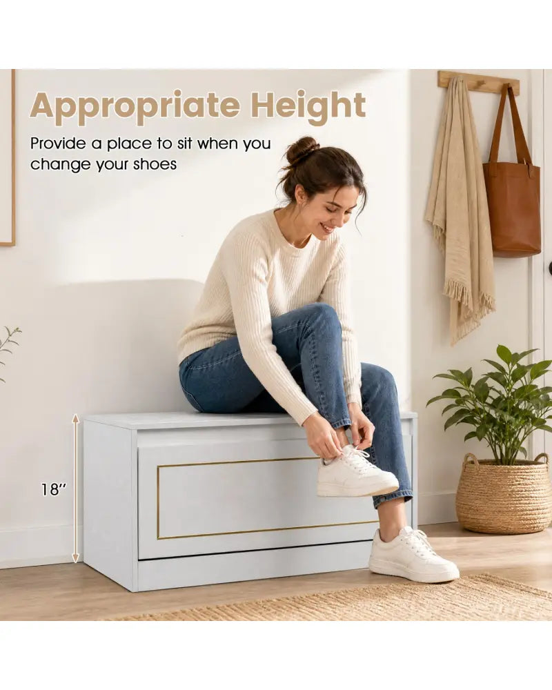 Narrow Shoe Cabinet with 1 Flip Drawer and Adjustable Shelf for Hallway-White - White - Shoe Racks & Storage Benches