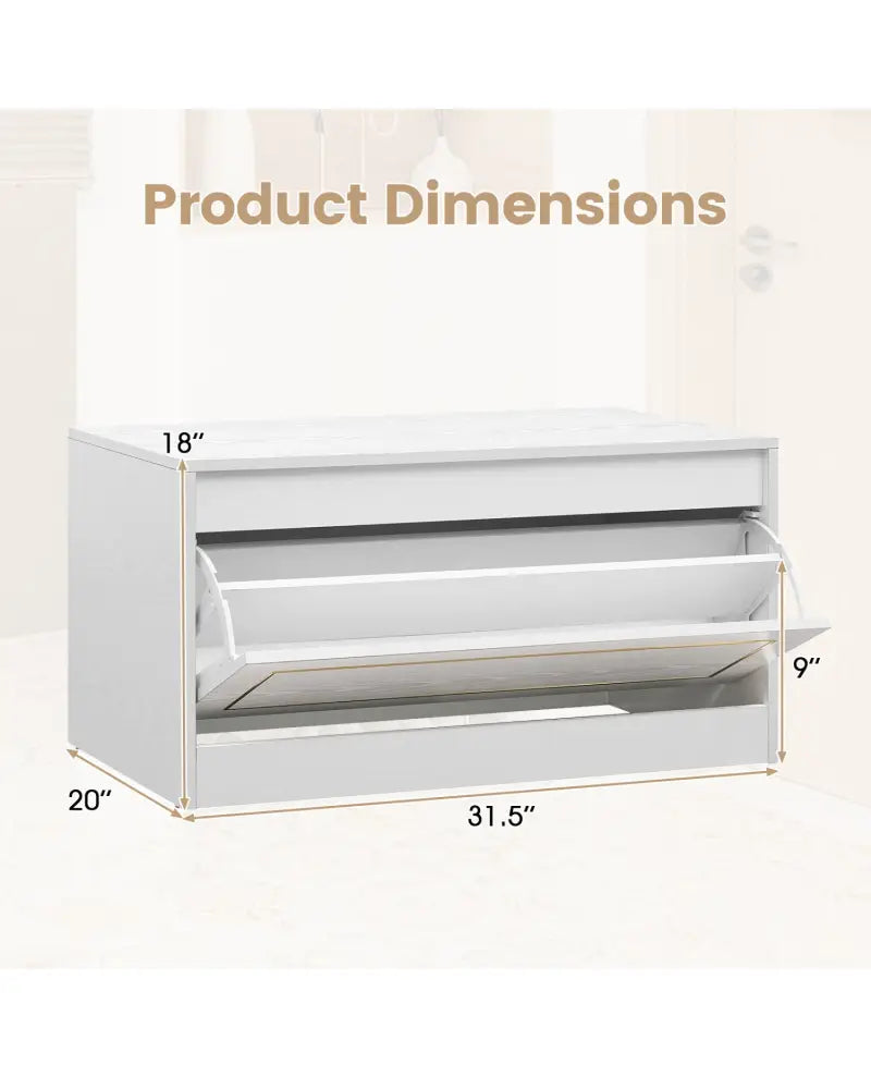 Narrow Shoe Cabinet with 1 Flip Drawer and Adjustable Shelf for Hallway-White - White - Shoe Racks & Storage Benches