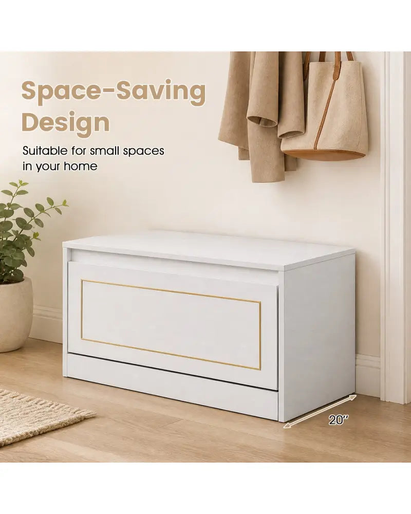 Narrow Shoe Cabinet with 1 Flip Drawer and Adjustable Shelf for Hallway-White - White - Shoe Racks & Storage Benches
