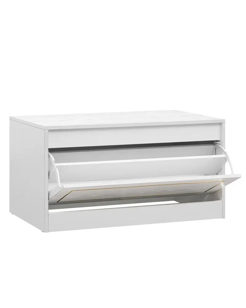 Narrow Shoe Cabinet with 1 Flip Drawer and Adjustable Shelf for Hallway-White - White - Shoe Racks & Storage Benches