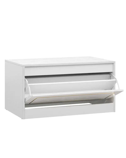 Narrow Shoe Cabinet with 1 Flip Drawer and Adjustable Shelf for Hallway-White - White - Shoe Racks & Storage Benches