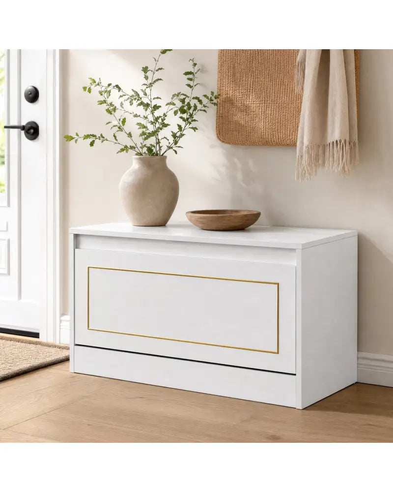Narrow Shoe Cabinet with 1 Flip Drawer and Adjustable Shelf for Hallway-White - White - Shoe Racks & Storage Benches