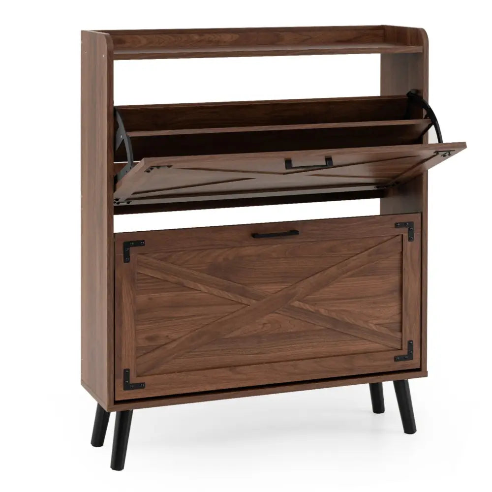 Narrow Shoe Cabinet with Adjustable and Removable Shelves for Entryway-Brown - Brown - Shoe Racks & Storage Benches