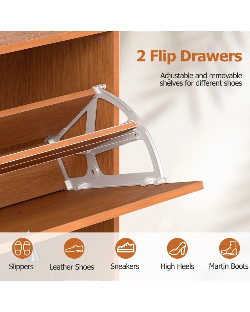 Narrow Shoe Cabinet with Adjustable and Removable Shelves for Entryway Foyer-Oak - Oak - Shoe Racks & Storage Benches