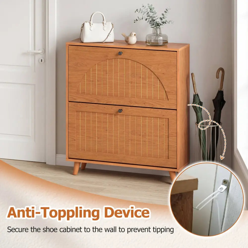 Narrow Shoe Cabinet with Adjustable and Removable Shelves for Entryway Foyer-Oak - Oak - Shoe Racks & Storage Benches