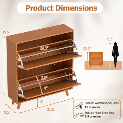 Narrow Shoe Cabinet with Adjustable and Removable Shelves for Entryway Foyer-Oak - Oak - Shoe Racks & Storage Benches