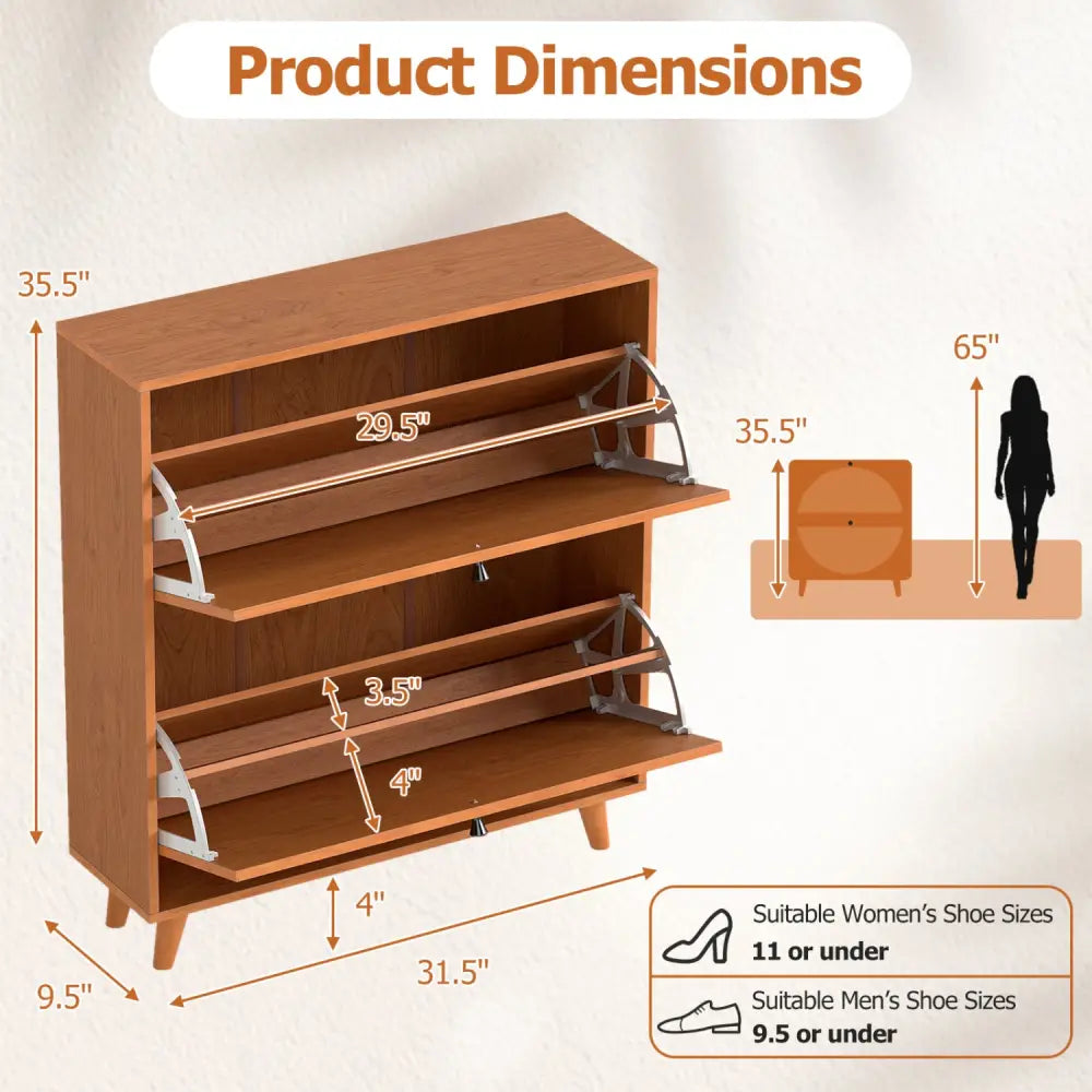 Narrow Shoe Cabinet with Adjustable and Removable Shelves for Entryway Foyer-Oak - Oak - Shoe Racks & Storage Benches