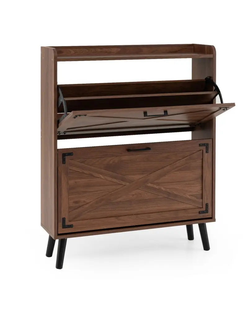 Narrow Shoe Cabinet with Adjustable and Removable Shelves for Entryway-Brown - Brown - Shoe Racks & Storage Benches
