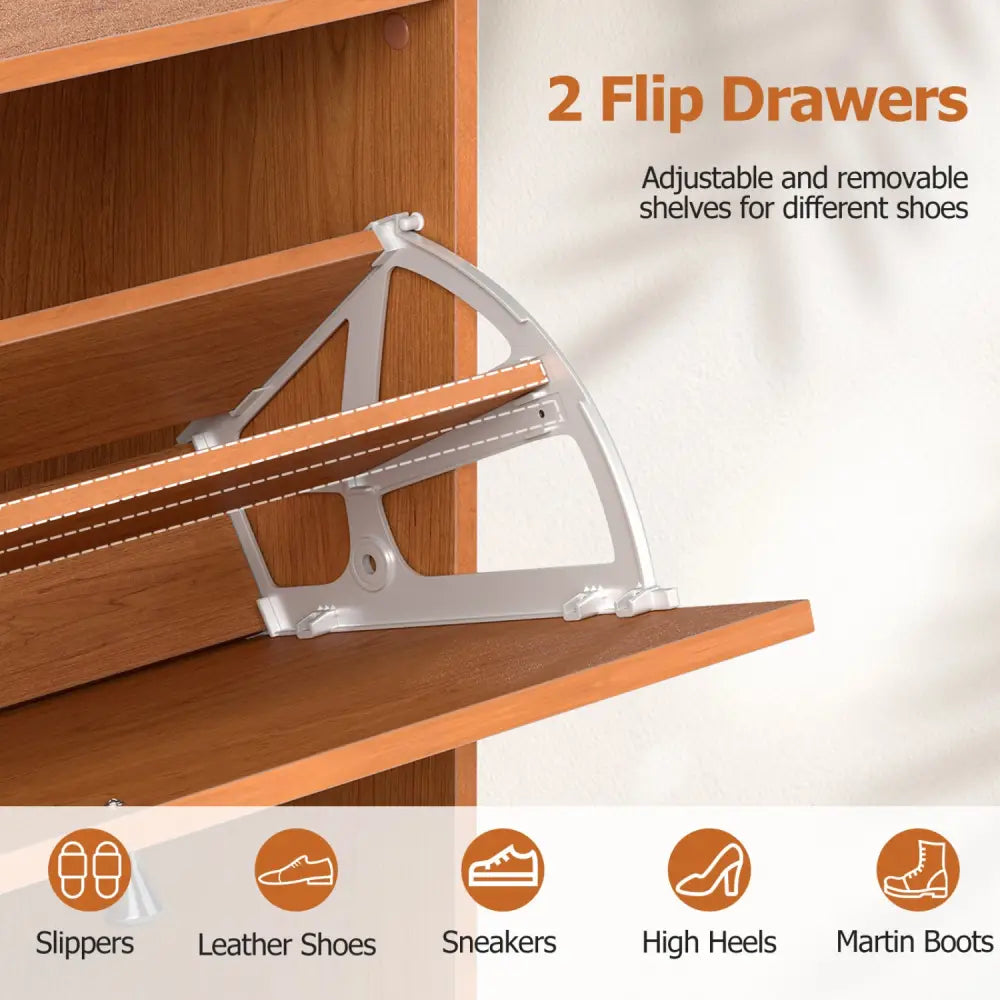Narrow Shoe Cabinet with Adjustable and Removable Shelves for Entryway Foyer-Oak - Oak - Shoe Racks & Storage Benches