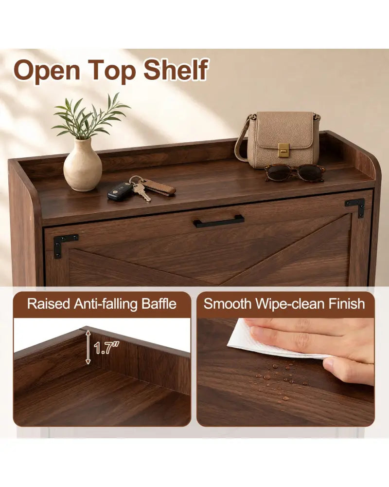 Narrow Shoe Cabinet with Adjustable and Removable Shelves for Entryway-Brown - Brown - Shoe Racks & Storage Benches