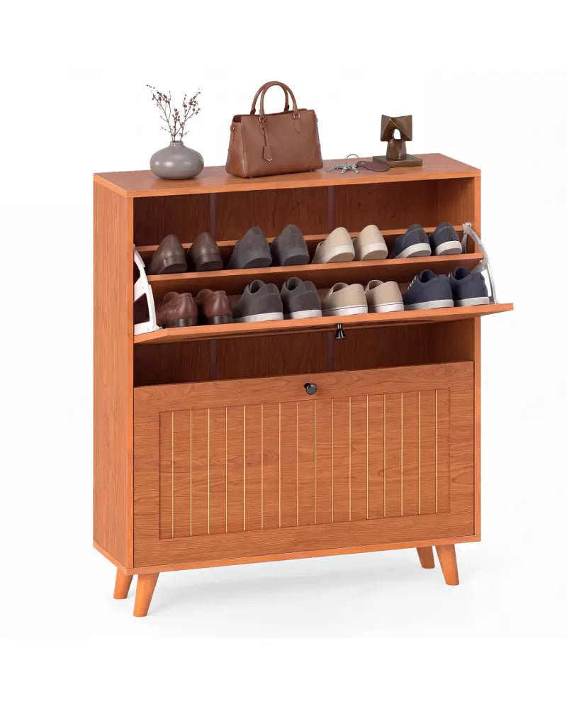 Narrow Shoe Cabinet with Adjustable and Removable Shelves for Entryway Foyer-Oak - Oak - Shoe Racks & Storage Benches