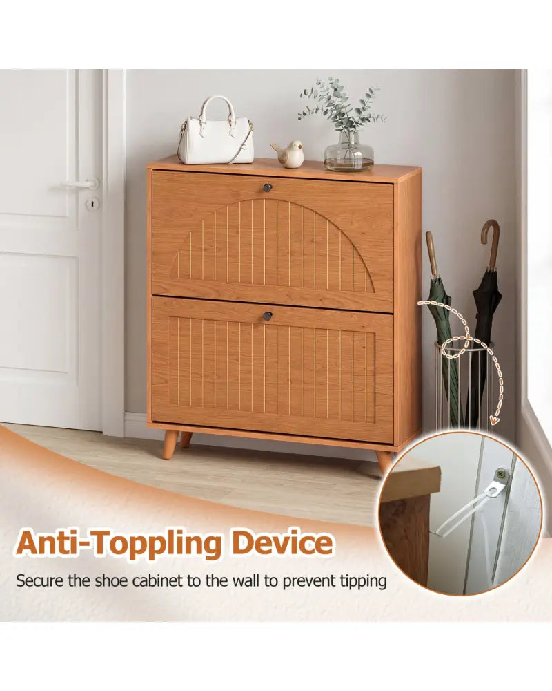 Narrow Shoe Cabinet with Adjustable and Removable Shelves for Entryway Foyer-Oak - Oak - Shoe Racks & Storage Benches