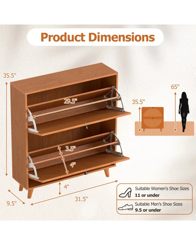 Narrow Shoe Cabinet with Adjustable and Removable Shelves for Entryway Foyer-Oak - Oak - Shoe Racks & Storage Benches