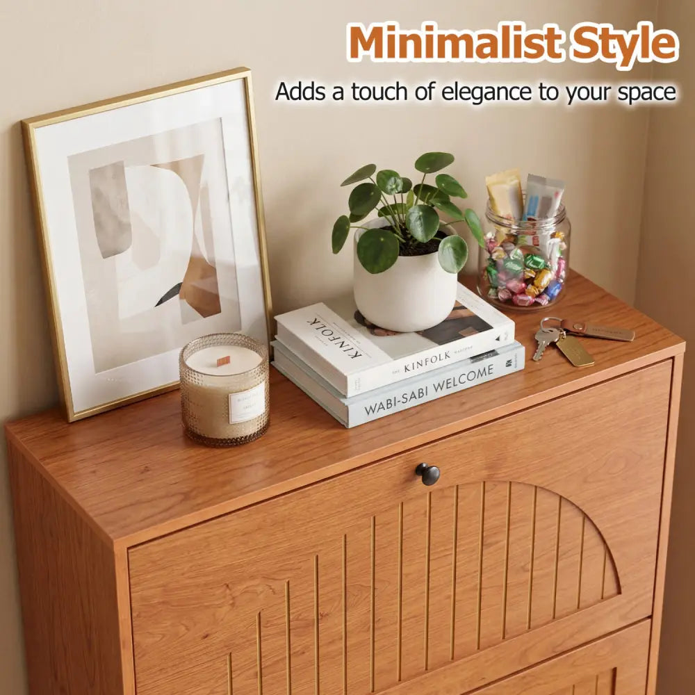 Narrow Shoe Cabinet with Adjustable and Removable Shelves for Entryway Foyer-Oak - Oak - Shoe Racks & Storage Benches