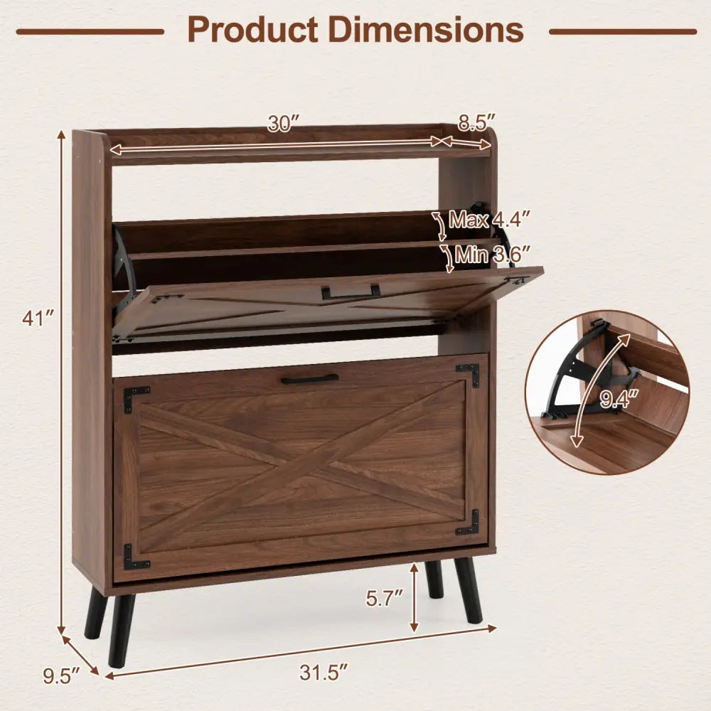 Narrow Shoe Cabinet with Adjustable and Removable Shelves for Entryway-Brown - Brown - Shoe Racks & Storage Benches
