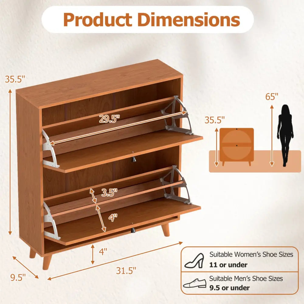 Narrow Shoe Cabinet with Adjustable and Removable Shelves for Entryway Foyer-Oak - Oak - Shoe Racks & Storage Benches