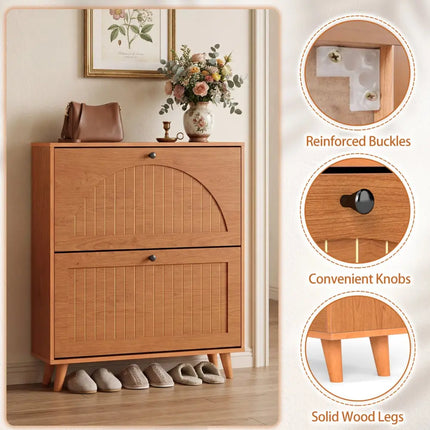 Narrow Shoe Cabinet with Adjustable and Removable Shelves for Entryway Foyer-Oak - Oak - Shoe Racks & Storage Benches
