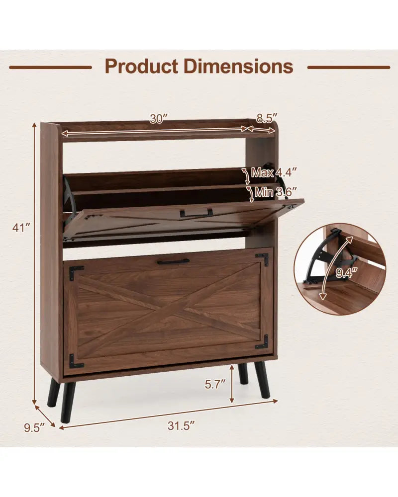 Narrow Shoe Cabinet with Adjustable and Removable Shelves for Entryway-Brown - Brown - Shoe Racks & Storage Benches