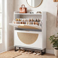 Narrow Shoe Storage Cabinet with 2 Flip Drawers and Adjustable Shelves-White - White - Shoe Racks & Storage Benches