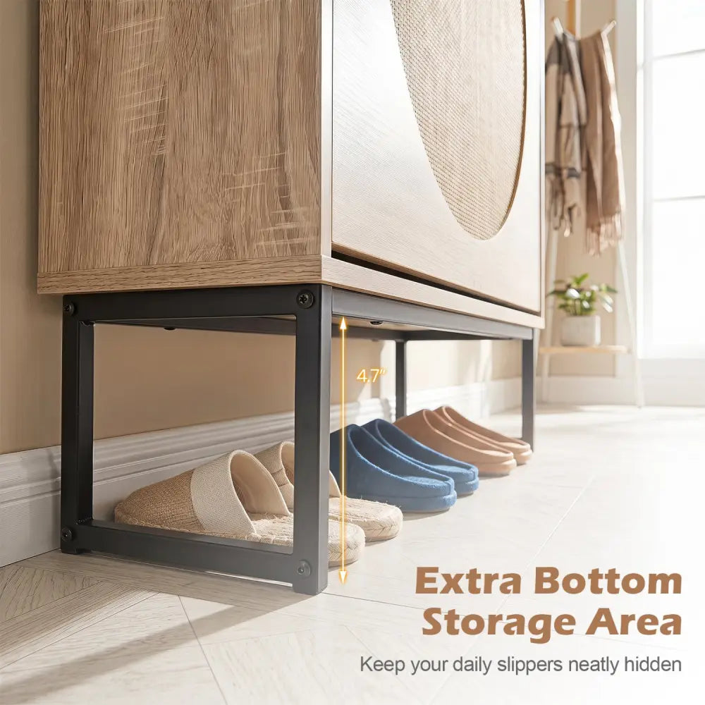 Narrow Shoe Storage Cabinet with 2 Flip Drawers and Adjustable Shelves-Natural - Natural - Shoe Racks & Storage Benches