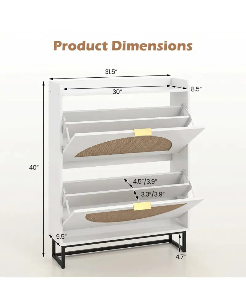 Narrow Shoe Storage Cabinet with 2 Flip Drawers and Adjustable Shelves-White - White - Shoe Racks & Storage Benches