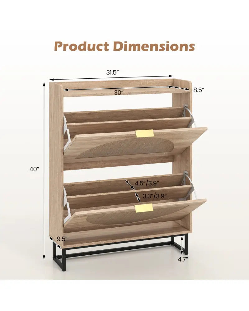 Narrow Shoe Storage Cabinet with 2 Flip Drawers and Adjustable Shelves-Natural - Natural - Shoe Racks & Storage Benches