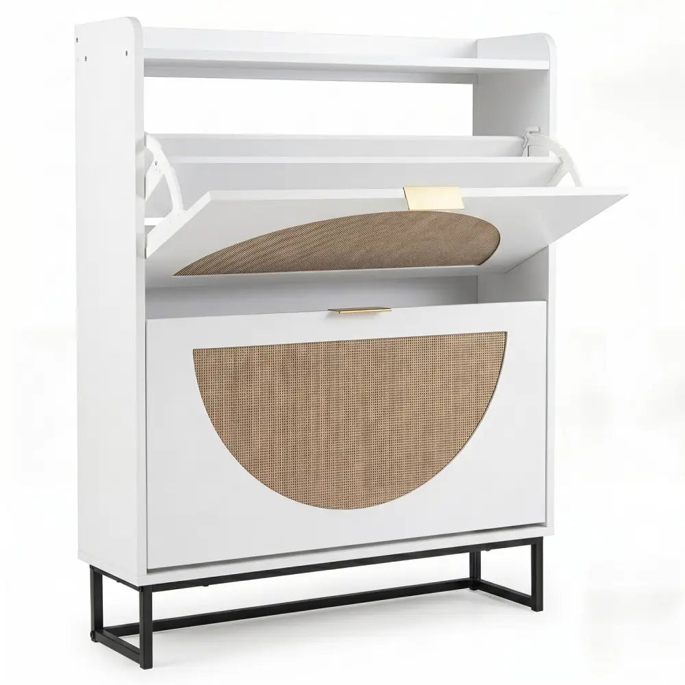 Narrow Shoe Storage Cabinet with 2 Flip Drawers and Adjustable Shelves-White - White - Shoe Racks & Storage Benches