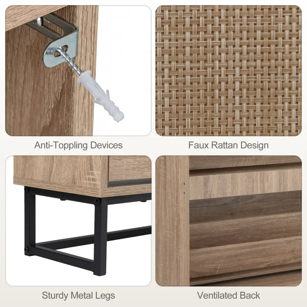 Narrow Shoe Storage Cabinet with 2 Flip Drawers and Adjustable Shelves-Natural - Natural - Shoe Racks & Storage Benches