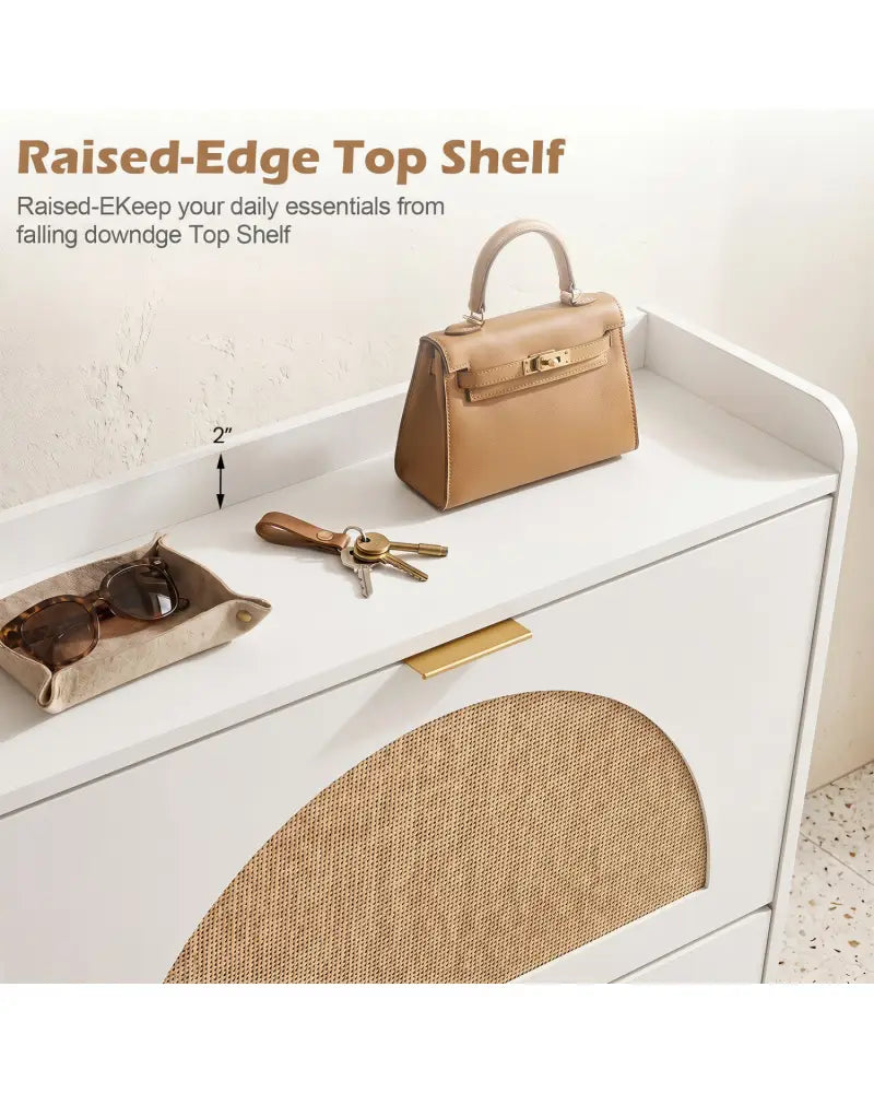 Narrow Shoe Storage Cabinet with 2 Flip Drawers and Adjustable Shelves-White - White - Shoe Racks & Storage Benches
